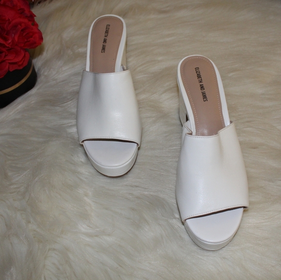 Elizabeth and James Shoes - Elizabeth & James Chic White Faux Leather Open Toe Platform Clogs Mules Heels